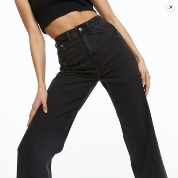 H&M &Denim Ultra High Waist Black Straight-Leg Jeans - Picture 9 of 16